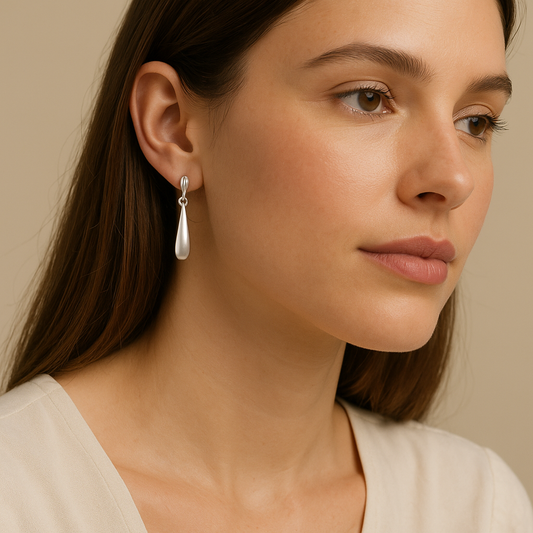 Boucles d’Oreilles Pendantes Goutte en Argent