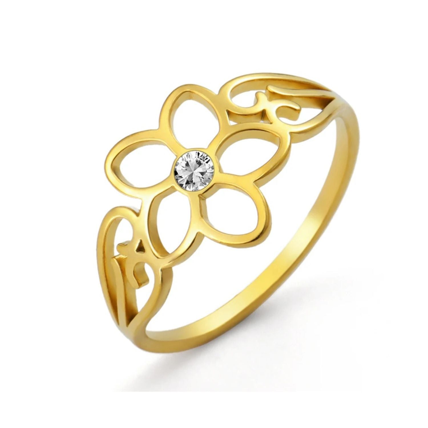 Bague Fleur Acier Inoxydable