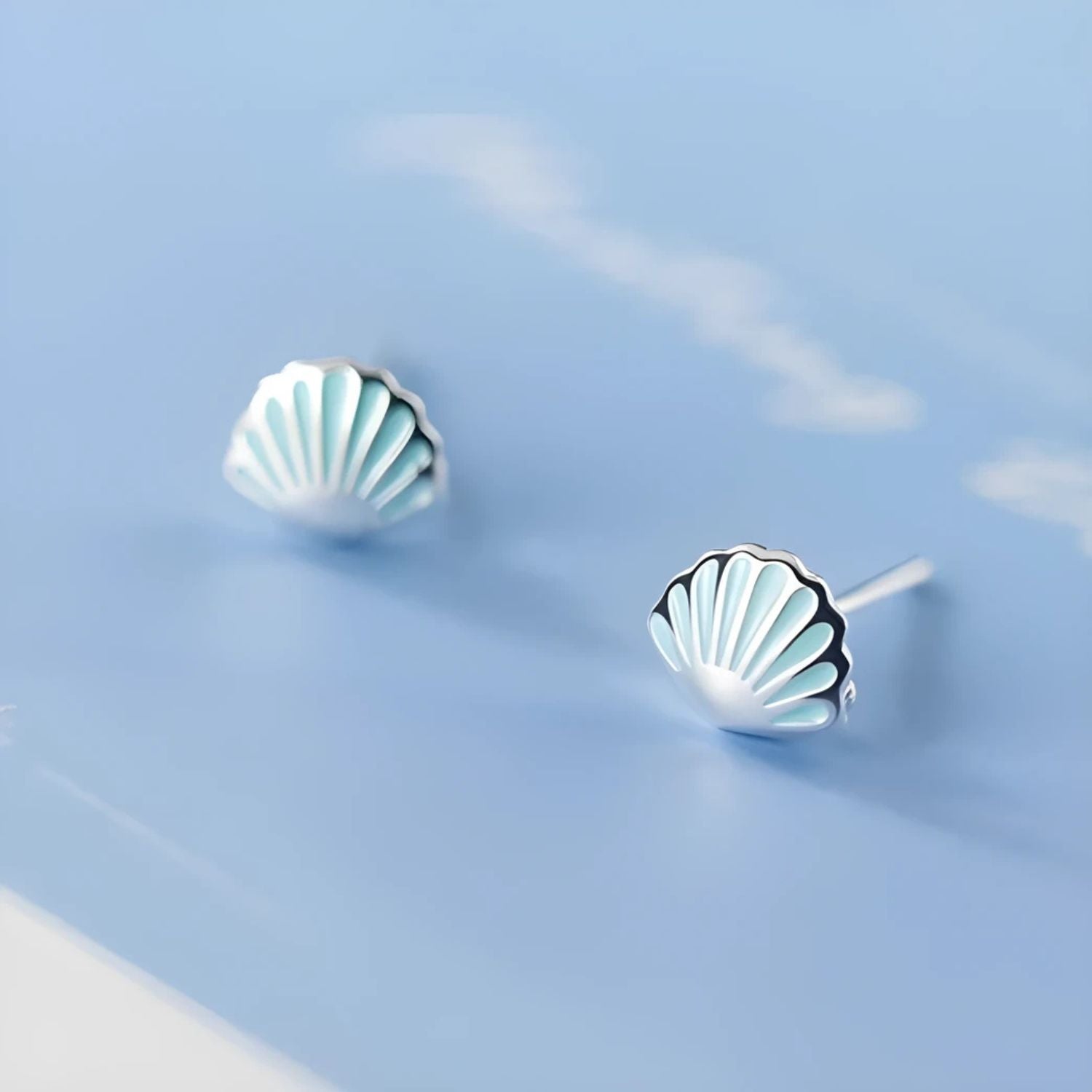 Clous d'oreilles Coquillage Bleu Argent
