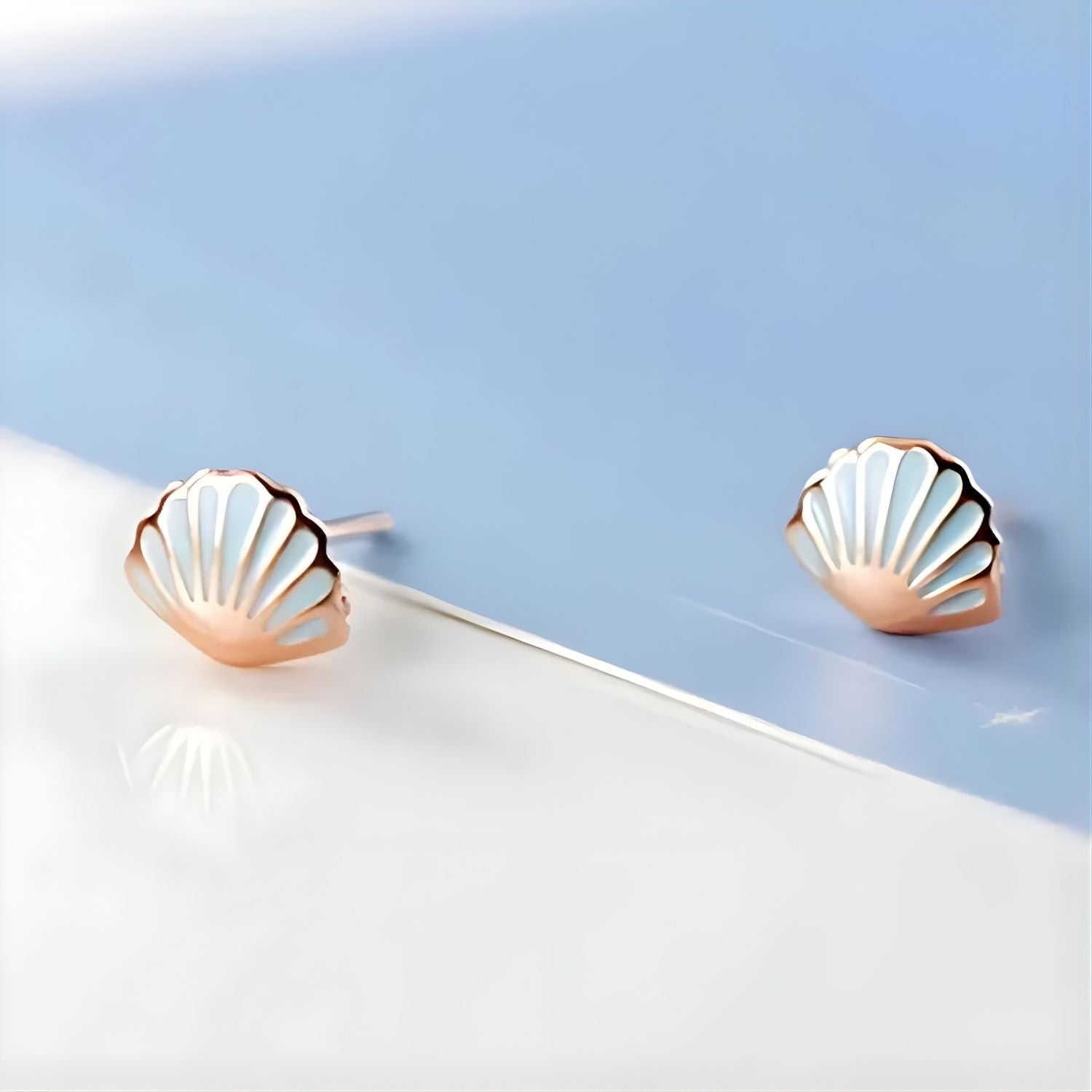 Clous d'oreilles Coquillage Bleu Or rose