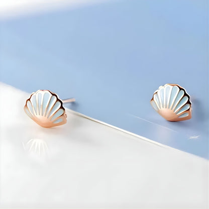Clous d'oreilles Coquillage Bleu Or rose