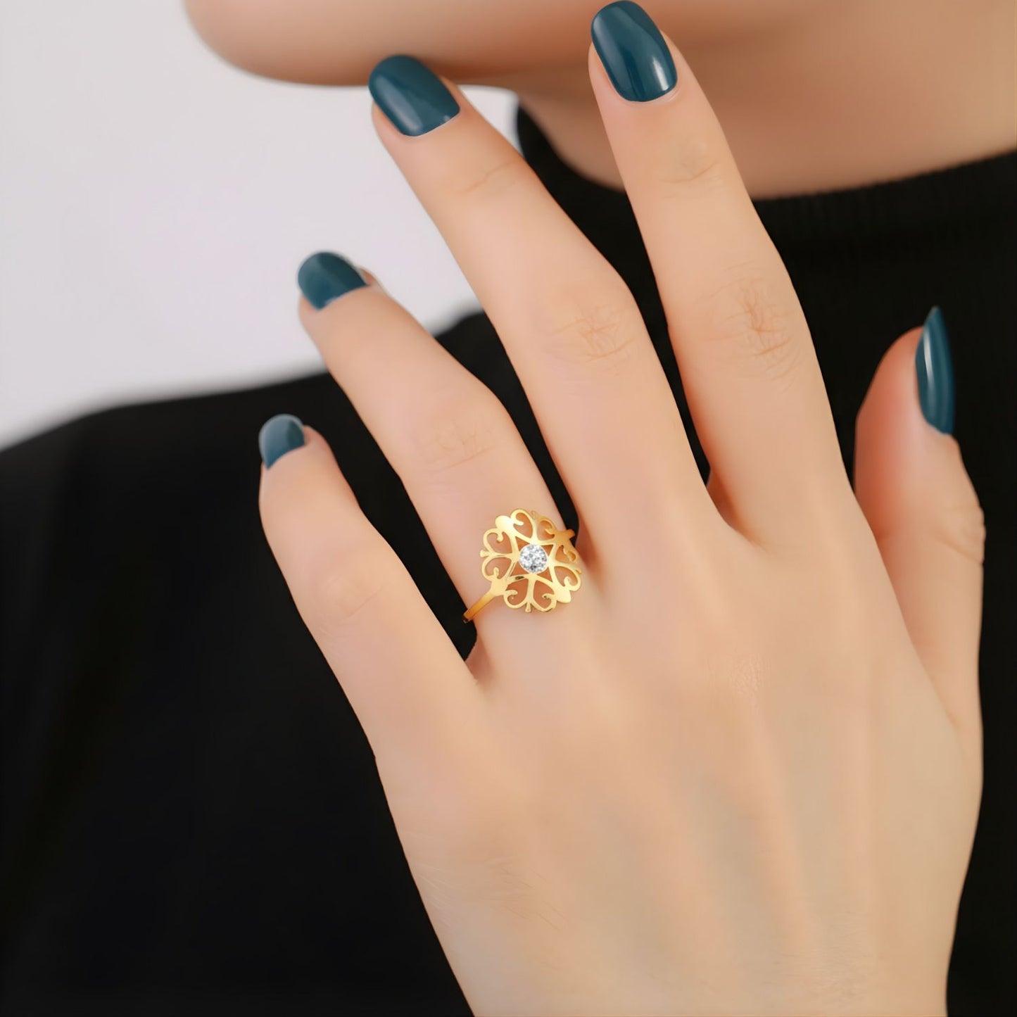 Bague Fleur Acier inoxydable