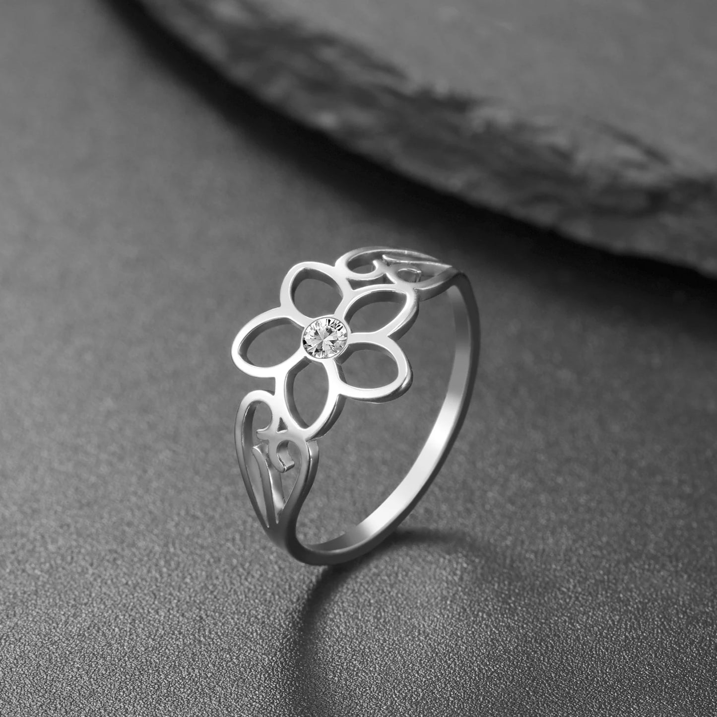 Bague Fleur Acier inoxydable