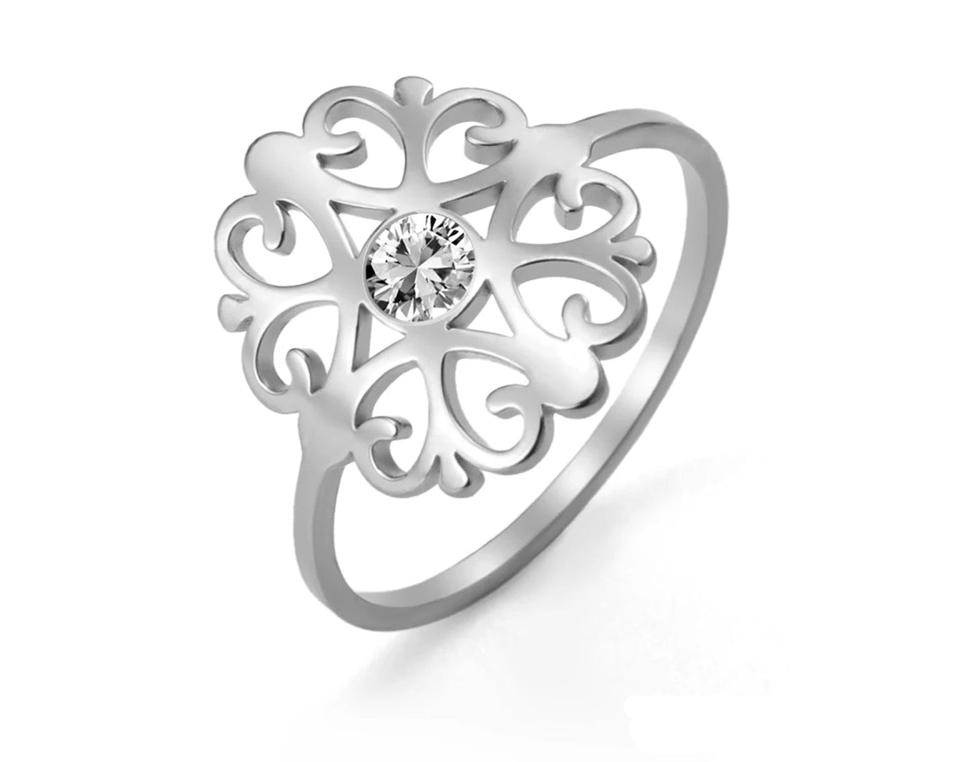 Bague Fleur Acier inoxydable