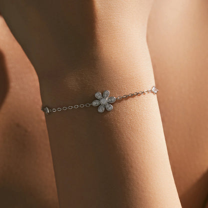 Bracelet Argent Fleur Scintillante