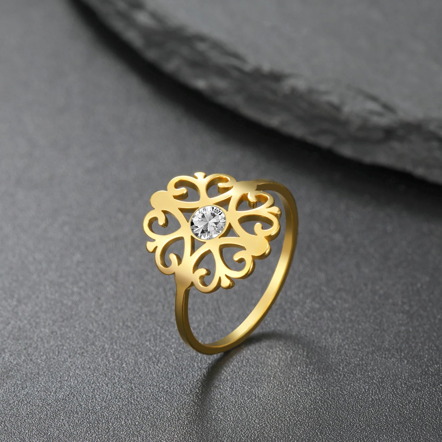 Bague Fleur Acier inoxydable