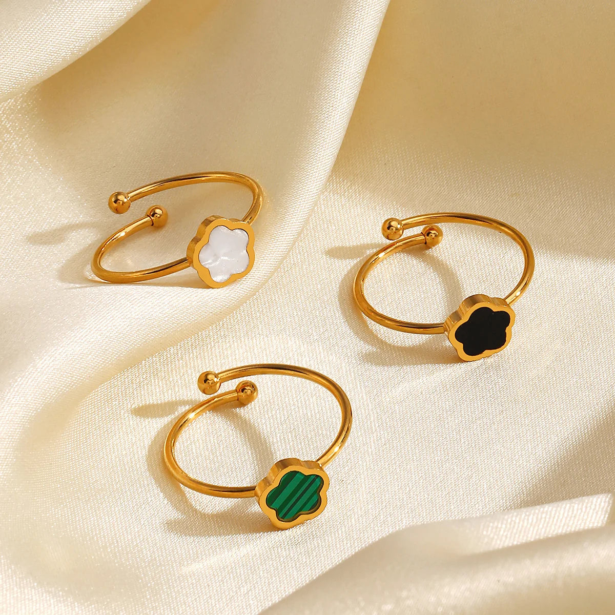 Bague Fleurs Acier Inoxydable