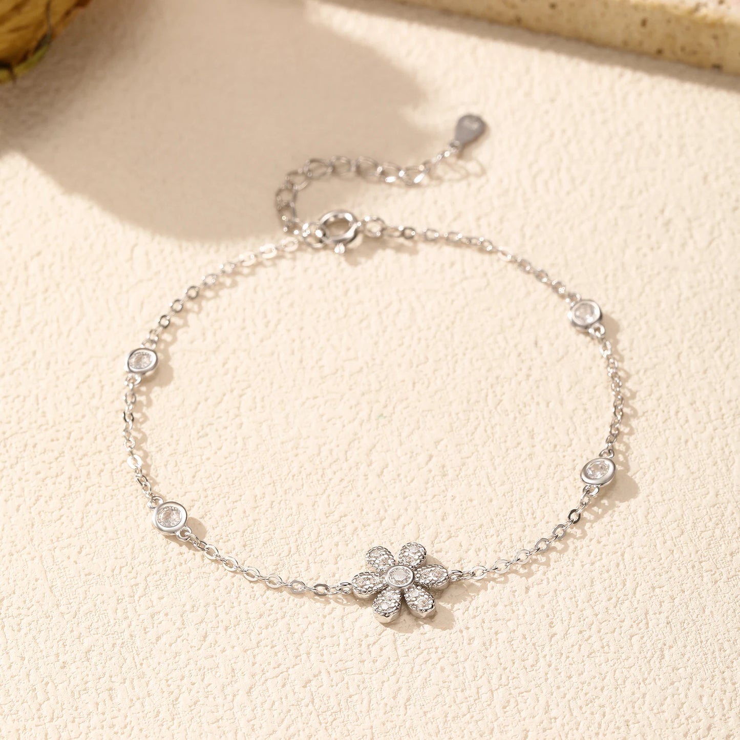Bracelet Argent Fleur Scintillante