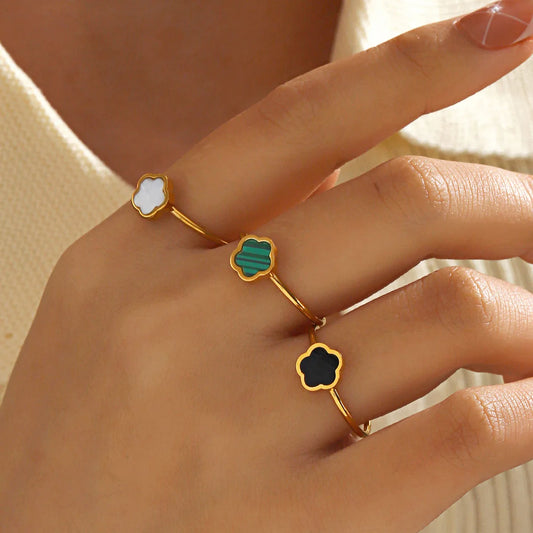 Bague Fleurs Acier Inoxydable