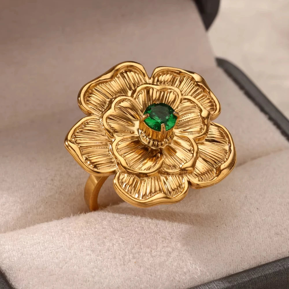 Bague Fleur Verte