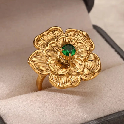Bague Fleur Verte