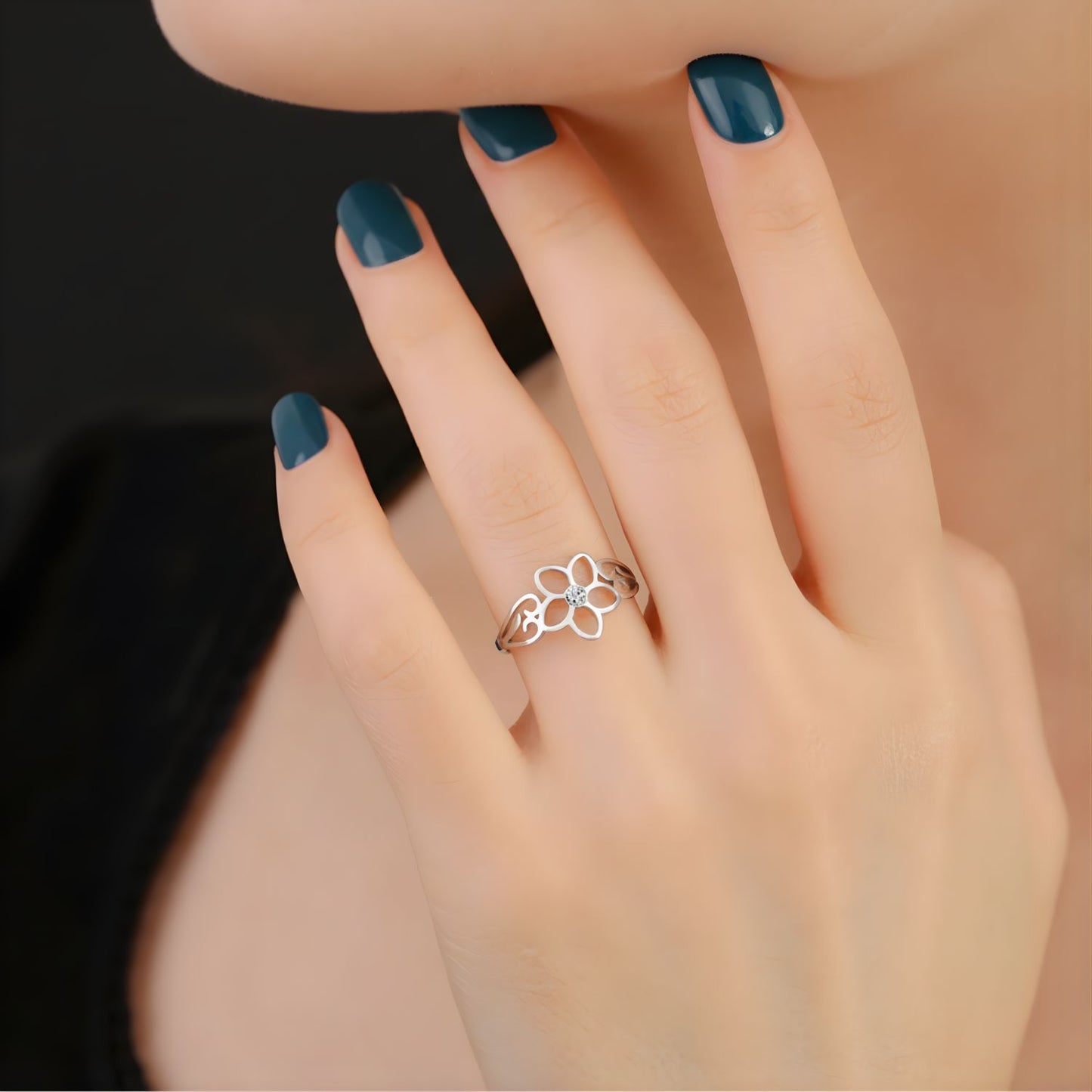 Bague Fleur Acier inoxydable